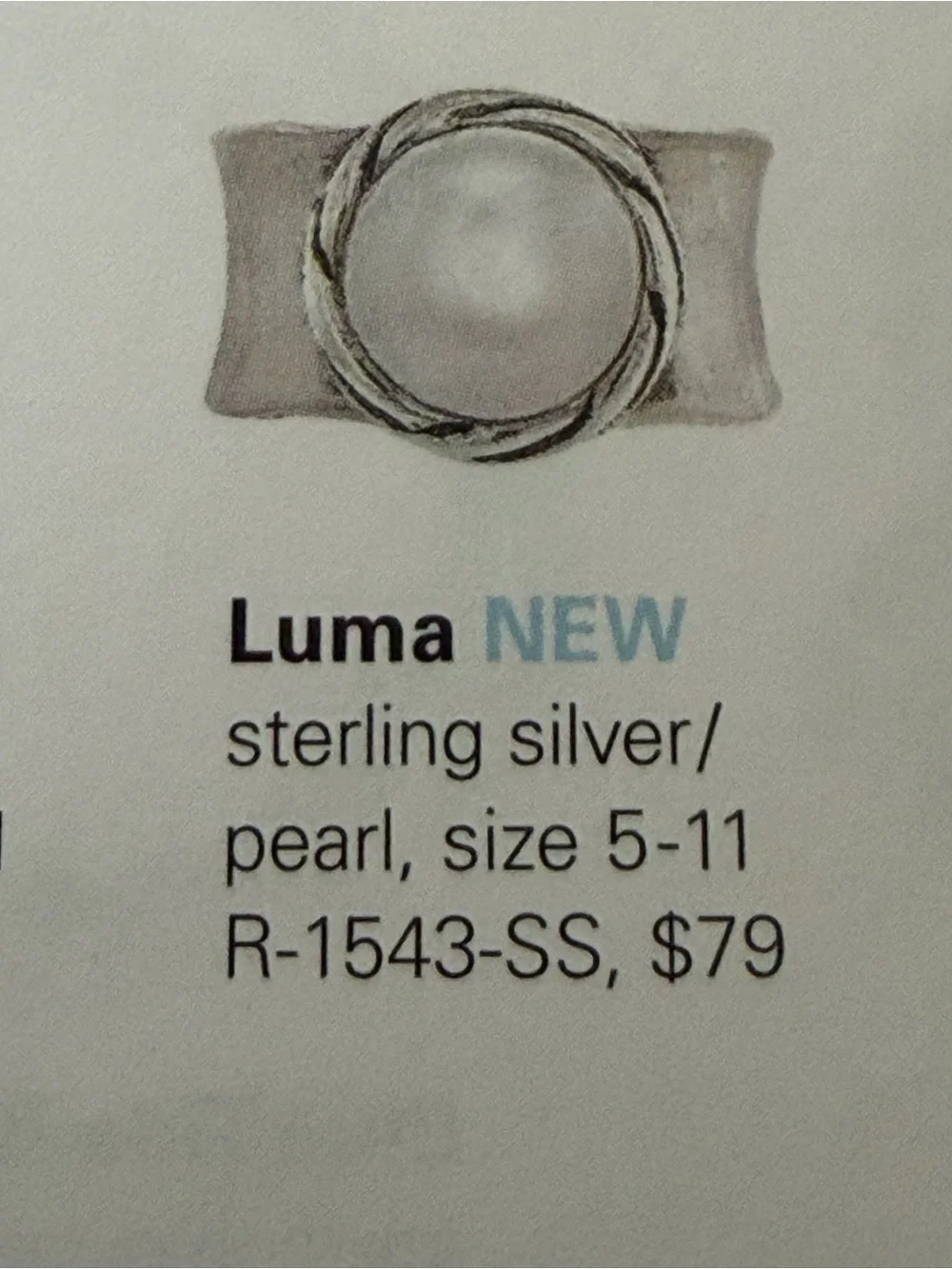 Grace & Heart G&H LUMA Ring SIZE 5 .925 SS Pearl WIDE Band Vintage R1543 NICE!!